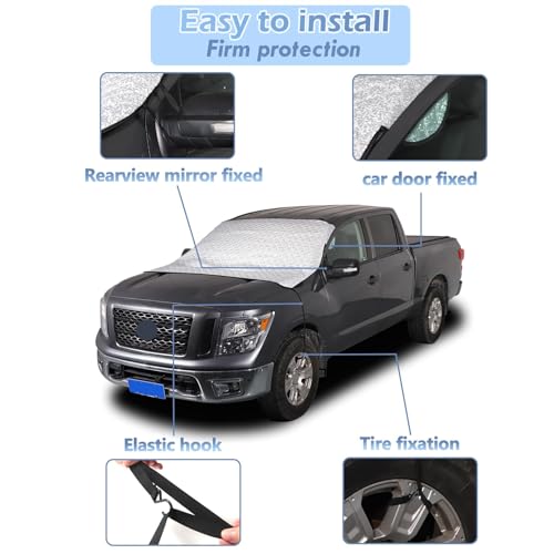 Image of CHEAYAR Automotive Windshield Snow Cover Compatible with Nissan Titan 2016-2023, Silver, Waterproof, Aluminum Foil, Spunlaced Cotton, Warp Weft White Lining, 183 cm x 124 cm
