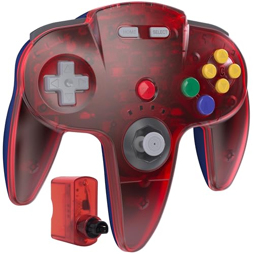 Wireless N64 Controller Made for N64 Console, 2.4 GHz Receiver, Clear Red