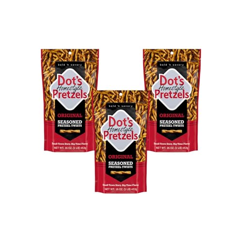 Image of Dot's Pretzels Original Seasoned Pretzel Twists, Healthy Kids Snacks, 16oz Grocery Sized Bag (Pack of 3)
