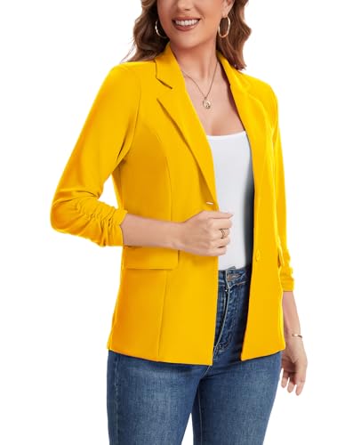 MINTLIMIT Womens 3/4 Sleeve Blazers Lapel Button Blazer Casual Work Office Suit Jackets with Pockets and Padded Shoulder4
