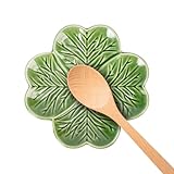 PLIGREAT Soporte para cucharas en forma de trébol de cuatro hojas, soporte de cuchara de cerámica para placas de cocina, mostrador de porcelana para espátula, cucharón de cocina, decoración