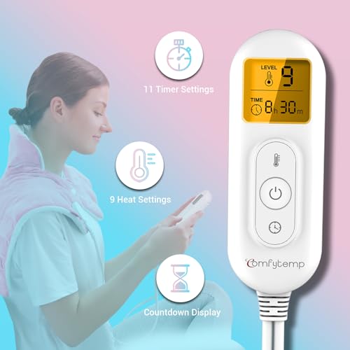 Image of Comfytemp Heating Pad for Neck and Shoulders and Back, 2.6lb Weighted Electric Heating Pads, Large Heated Wrap, 9 Heat Settings & 11 Timer, Valentines Birthday Gifts for Women Men Mom Dad, Pink