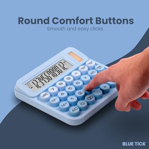 Image of Blue Tick CandyPop Calculator - Dual Power Solar & Battery with Retro Design & Large Candy Buttons (Blue)