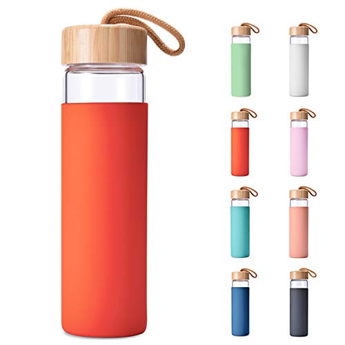 Yomious Borosilicate Glass Water Bottle with Bamboo Lid and Silicone Sleeve - 20