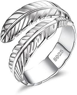 JeweBella 925 Sterling Silver Ring for Women Wedding Eternity Silver Ring Feather Angel Wings Adjustable Open Thumb Ring