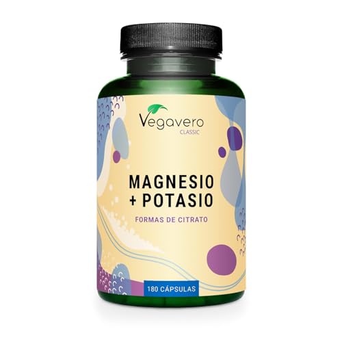 Vegavero Magnesio + Potasio | 180 Cápsulas | SIN ADITIVOS | Citrato de Magnesium | Analizado en Laboratorio | Electrolitos & Sales Minerales | Vegano