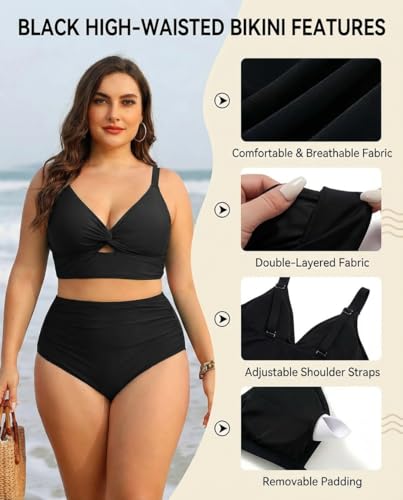 Image of Daci Plus Size Two Piece Swimsuits - Women High Waisted Bikini Tummy Control Bathing Suits Knot Twist Swimwear 2025