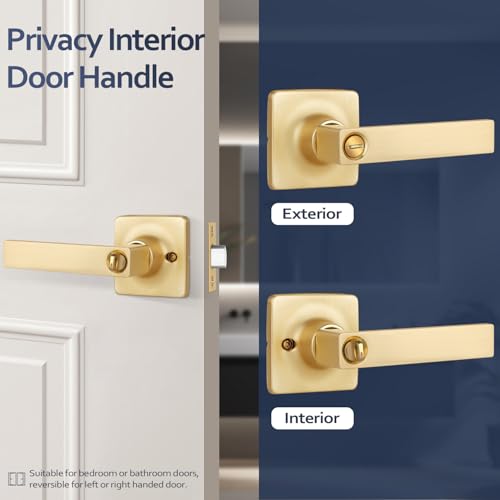 EHOMEWARE 6 Pack Brushed Brass Door Handles Bed or Bath Door Levers, Gold Door Handles for Interior Door Use, Reversible Handing by EHOMEWARE - Image 4