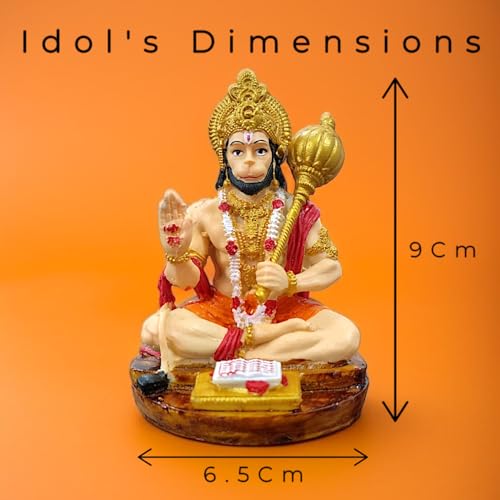 Image of RIANZ Resin Blessing Hanuman Ji God Idol for Car Dashboard, Home Mandir & Office Desk | Bajrangbali Murti with Gada | Compact Spiritual Decor (9cm x 6.5cm) (Multicolor)