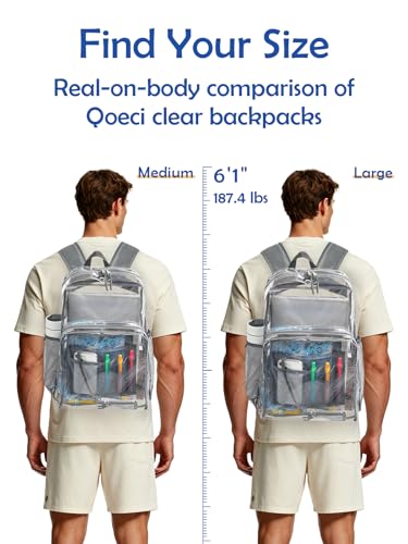 Image of Clear Backpack for School, 17 inch Large Heavy Duty-TPU See Through Bookbag for Boys Girls and Adult, Transparent Backpack With Multi-Pockets for College Work Gym Sport, Light Grey