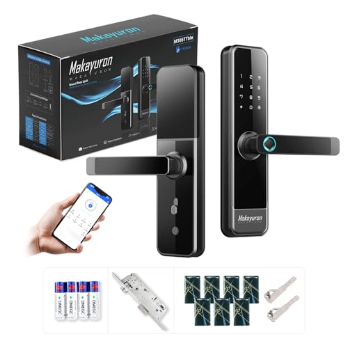 Makayuron Smart Door Lock with 4585 Mortise with 5-in-1 Unlock Methods TTLock Bluetooth App Remote Control Fingerprint Passcode 4AA Batteries & 7*Cards & Mechanical Key (M305TTLock)