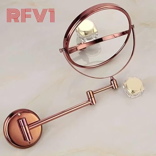 Image of Wall Mount Shaving Mirror II Makeup Mirror II Bathroom Mirror with 5X Magnifying Mirror (Rose Gold,8 Inch)