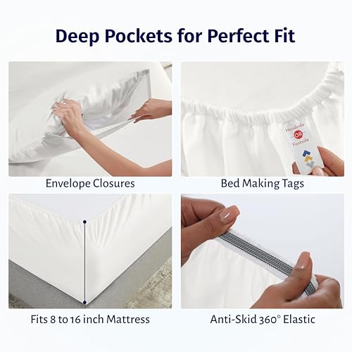 Image of California Design Den King Size Sheets Set - Certified 100% Egyptian Cotton Sheets King Bed Sheet Set with Deep Pockets, Lightweight & Crisp Percale, Durable Luxury Bedding - Ivory