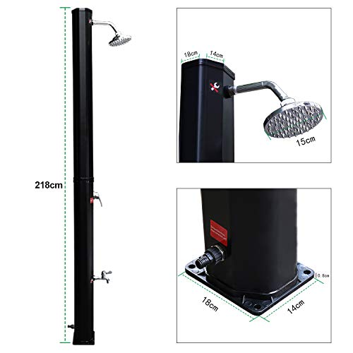 VINGO-Solardusche-35Liter-Solar-Gartendusche-Schwarz-Gartendusche-mit-Duschkopf-und-Fussdusche-Gartenschlauch-Anschluss-ohne-Stromanschluss-Pooldusche-Camping-Warmes-Wasser-max-60C