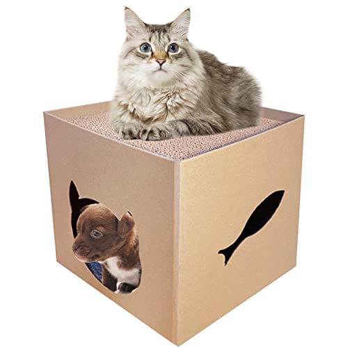 itrimaka Casa di Cartone per Gatti, Cuccia per Gatti con Tiragraffi | Cat House con Scratch Pads, Cat Scratching Toy per Gatto