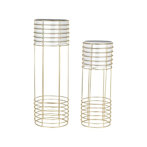 Image of Metal Floor Planter with Stands (Set of 2), Modern Tall Planter for Home Decor, Decorative Plantpot for Living Room Balcony Office, Big Plant Stand with Pots (Plants not Included) (White Pot & Gold Stand)