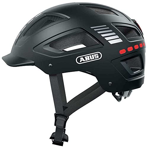 ABUS Fahrradhelm mit Licht - Hyban 2.0 LED - Vorder- und Rücklicht & robuste Hartschale - für Damen und Herren - Schwarz Matt, Größe L