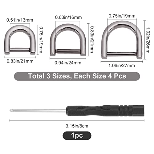Image of GORGECRAFT 1 Box 3 Sizes 12PCS D-Rings Screw in Shackle Horseshoe U Shape D Ring Car Keychain Rings Semicircle Metal Leather Buckle Purse Holder with Screwdriver for Purses Crossbody Bag Craft(Black)