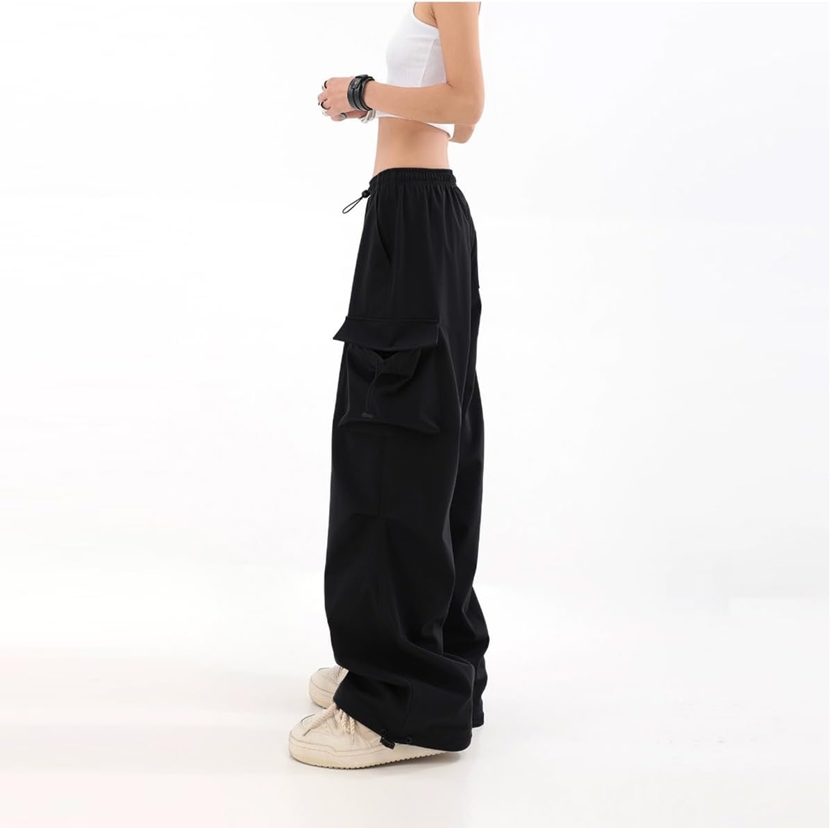 Baggy Parachute Pants for Womens Wide Leg Cargo Pants Y2k with Pockets Boyfriend Harajuku Streetwear Goth - Image 4