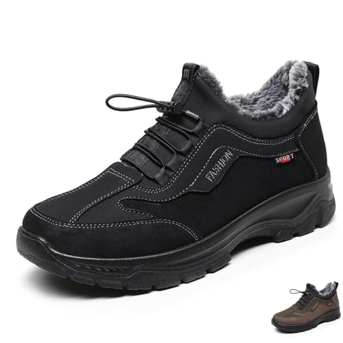 Zeberfi Men's Warm Fur Lined Elastic Band Slip On Snow Boots Winter Casual Trekking Anti-Slip Waterproof Backpacking Booties Lightweight Outdoor Walking Hiking Loafers (Black,11,11)