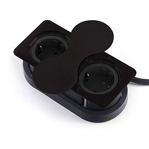 Prise de Courant Intégrée carrée (2 x Prise Schuko) noir avec Push to open Couvercle Pivotant Prise Double pour Plans de