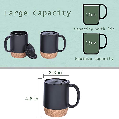 Aceelite Coffee Mug Set Of 2, 15 Oz Large Coffee Mugs With Handle For Tea, Ceramic Mug With Cork Bottom And Lid, Coffee Cups For Women And Men (Black) #TOP1