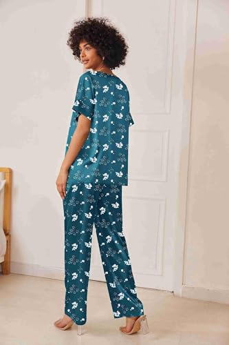 Image of Ekouaer Mens Satin Pajamas Set Button-Down Short /Long Sleeve Shirt Top Soft Silk Sleepwear Loose Pocket Pant Loungewear