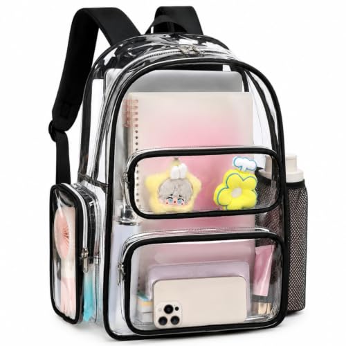 CAMTOP Clear Backpack Heavy Duty Transparent Bag for Stadium Events See Through BookBag for Student School Work Festival Sport Travel (Black)
