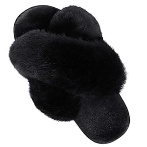 DOIOWN Women’s Fuzzy Fluffy Slippers Cross Band Fluffy Slippers Faux Fur Slippers Plush House Open Toe Cozy Slippers…