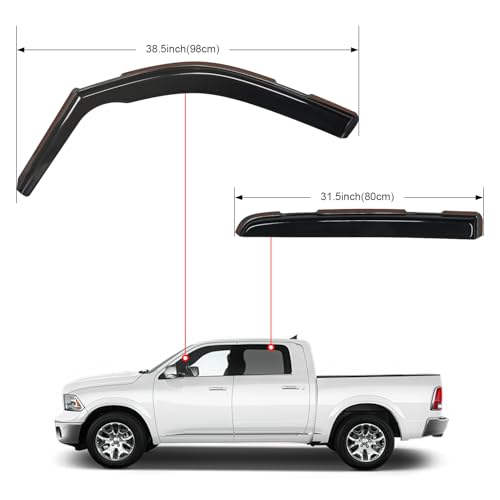 Image of Nilight in-Channel Rain Guards for Dodge Ram 1500 Crew Cab 2019-2026, 4PCS | Fits Ram 1500 Crew Cab 2019-2026, Smoke Acrylic Window Rain Guards for Rain and Less Wind Noise