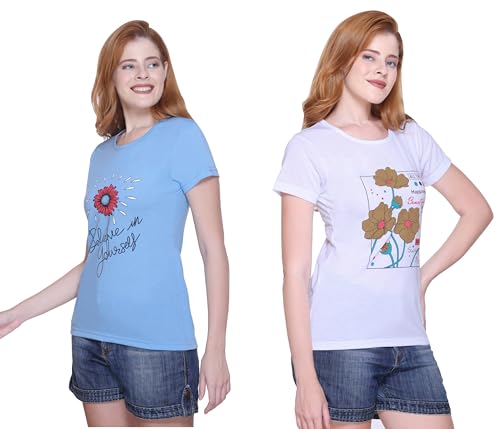 Image of Women's Cotton Half Sleeve Regular Fit T Shirt || Printed Tshirts for Women Pack of 2