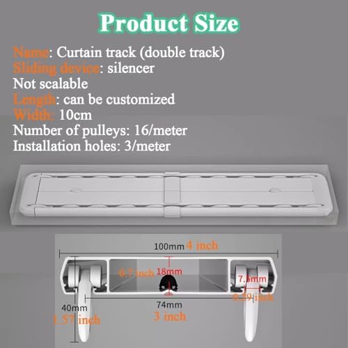 Heavy Duty Double Track Curtain Rail for Ceiling Mounting, Conjoined Design Room Partition, Ideal RV, Living Room, Hospital, and Bedroom