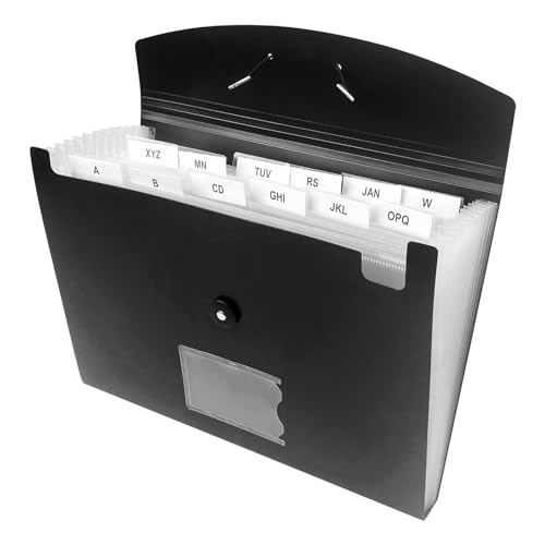 Newpop Dokumentenmappe A4, Fächermappe A4, Mappen Ordnersystem, Unterlagen Organizer, Mappe mit Fächern, Dokumenten Organizer, Ordnungsmappe mit 13 Fächer, Sammelmappe Schwarz für Büro und Schule