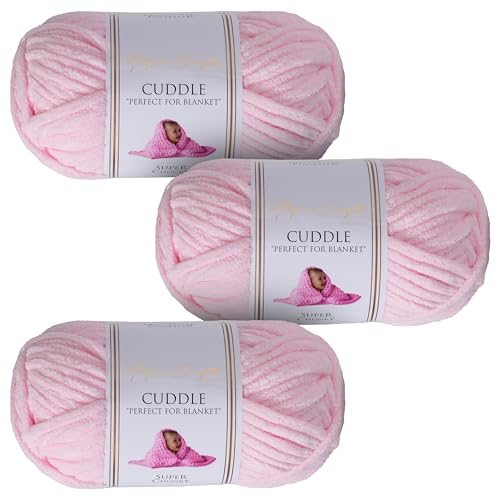 Utopia Crafts Filato Grosso in Ciniglia per Uncinetto e Ferri - Gomitolo da 100 g - 60 m - Baby Pink - Filo Chunky Morbido e Facile da Lavorare - Lavabile in Lavatrice - Confezione da 3