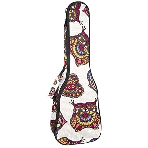 Housse de ukulélé vintage motif hiboux élégant avec épaisseur renforcée