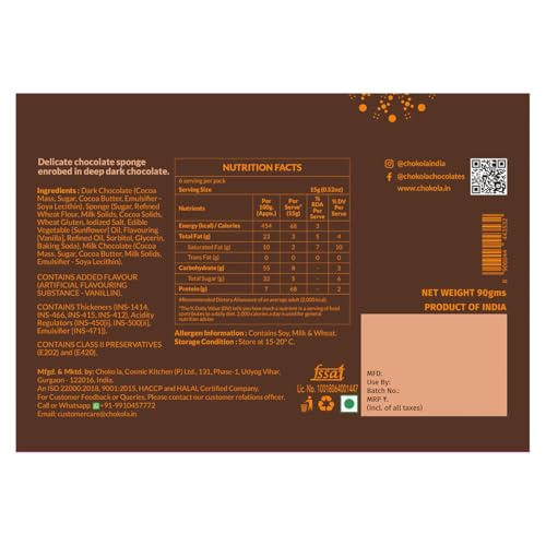 Image of Chokola Chocolate Dessert Squares 90g - Chocolate Sponge Cake Enrobed in Dark Chocolate | Gourmet Chocolate Gift Hamper | Premium Chocolate Gift Box For Festivals & Special Occasion Celebrations