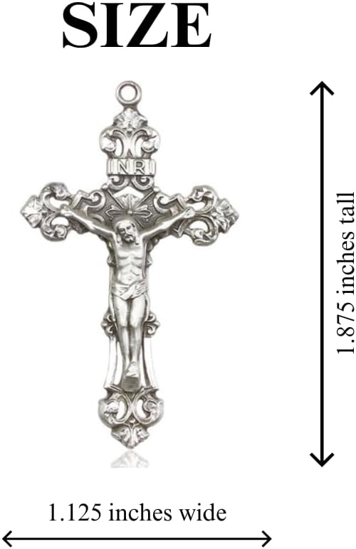 F A Dumont Sterling Silver Crucifix Pendant with 24" Stainless Steel Heavy Curb Chain.