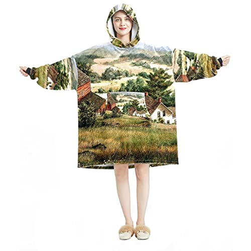 Sweat à capuche surdimensionné en flanelle haut de gamme au motif Village of Dorset