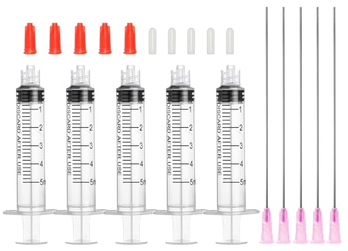 5ml Glue Applicator Syringes with 18G 4 Inch Blunt Tip Long Needles and Cap
