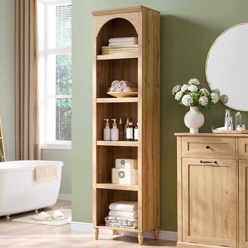 Image of IFBUY 76 inch Arched Bathroom Storage Cabinet, Narrow Arched Cabinet, Natural