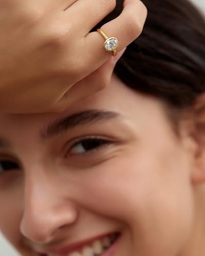 Michooyel 18K Gold Plated CZ Engagement Ring for Women, oval cut bezel style CZ Solitaire Promise Rings, D Color VVS1 Simulated Diamond 925 Sterling Silver Rings4