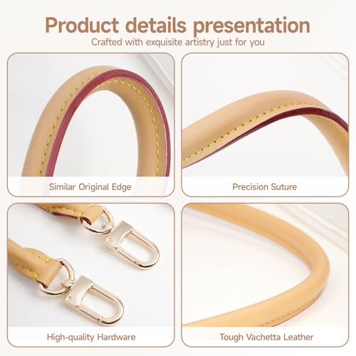 Image of Bag Genuine Vachetta Leather Shoulder Short Strap Replacement Fit for Graceful Damier or Speedy25 30 35(Beeswax)