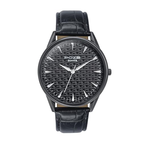 Sonata Poze Quartz Black Dial Black Leather Strap for Men-SP70047NL01W (B0DDV1QCF5) Amazon Price History, Amazon Price Tracker