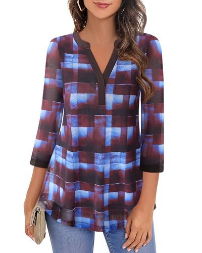 Image of Timeson Women's Short Sleeve V Neck Blouses Shirts Floral Double Layers Mesh Tunics Tops