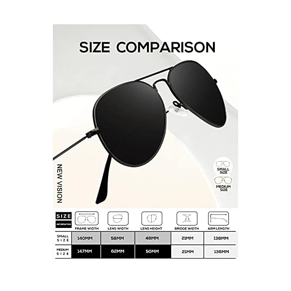 KALIYADI Classic Aviator Sunglasses for Men Women Driving Sun glasses Polarized Lens UV Blocking (3 Pack) 58mm - Image 6