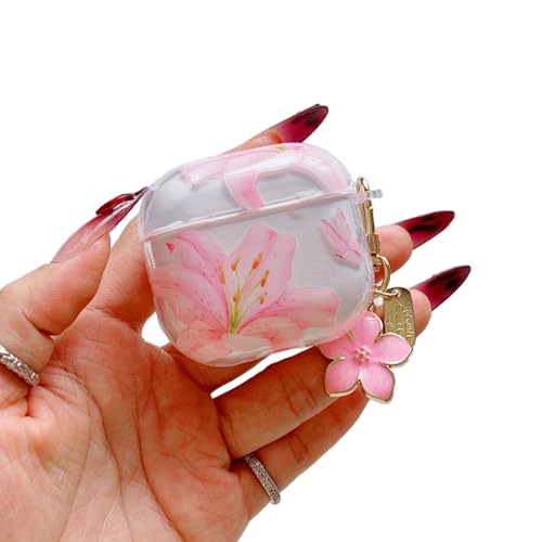 Coque AirPods 4 mignonnes imprimé floral idée cadeau femme avec bijoux