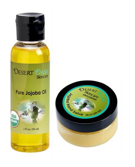 Aceite de jojoba orgánico 100% puro. Tamaño de viaje 2 onzas más ungüento de manos sin perfume con más del 50% de aceite de jojoba. 100% natural (1