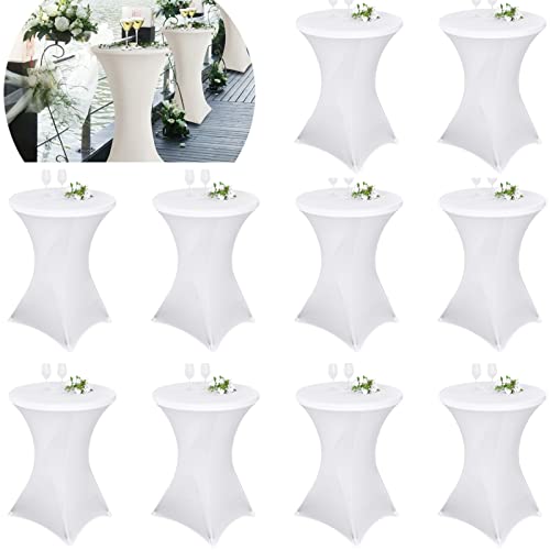 Pesonlook Lot de 10 nappes à Coins carrés Extensibles en Spandex pour Cocktail 80x110cm Table Haute ajustée Blanche, Nappe Ronde de Cocktail pour Table de...