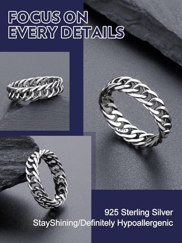 Bandmax Sterling Silver Rings for Men Women 5MM Wide Chunky Band Ring Classic Minimalist 925 Silver Rings Pinky Ring Cocktail Ring Wedding Ring2