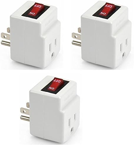 BindMaster - 3 Pin Power Adapter with Single Port for Output with On/Off Switch for Energy Saving, Pack of 3